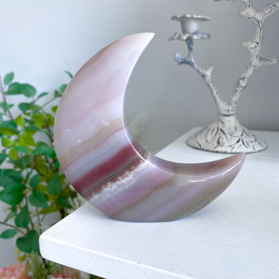 Pink Banded Onyx Standing Moon 
