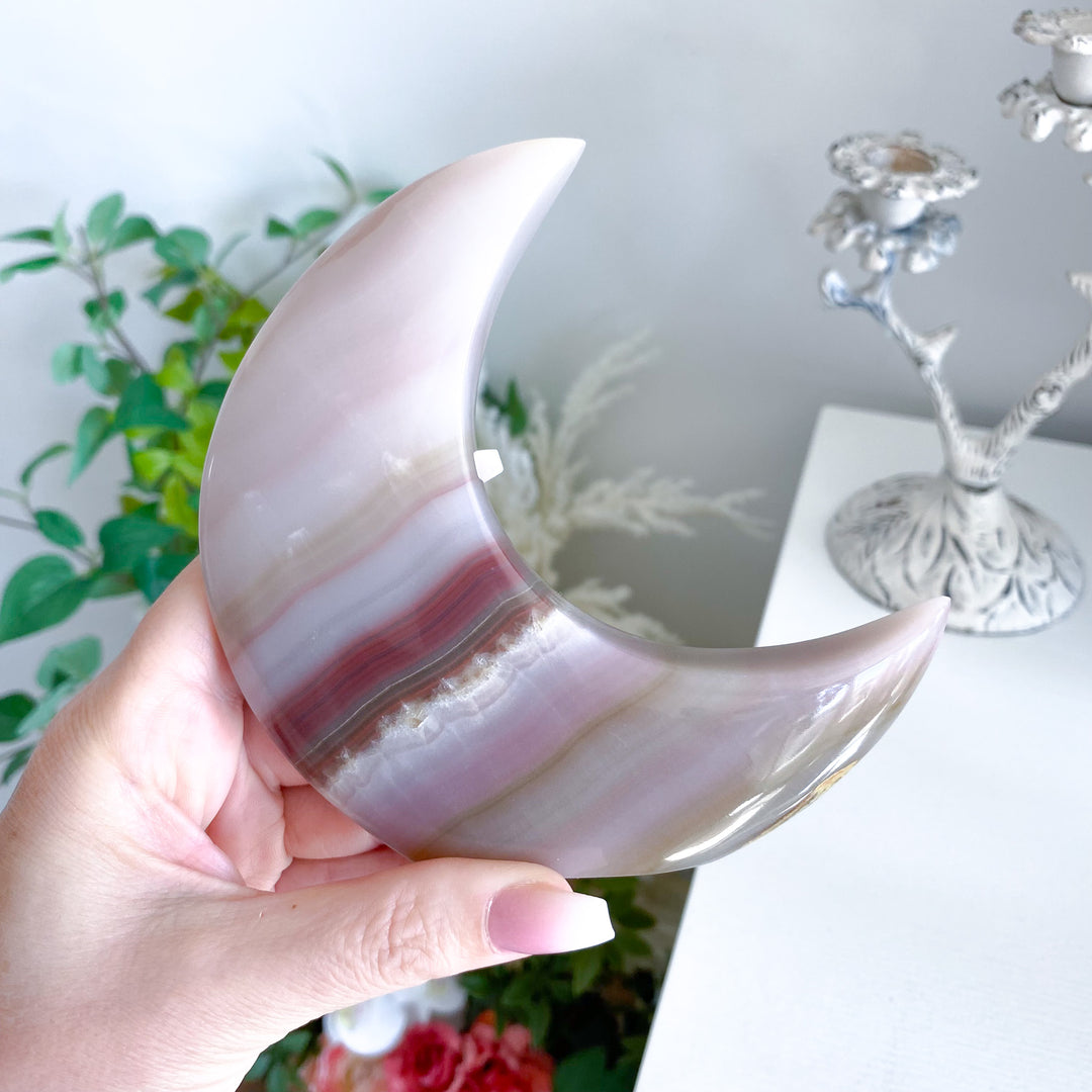 Pink Banded Onyx Standing Moon 