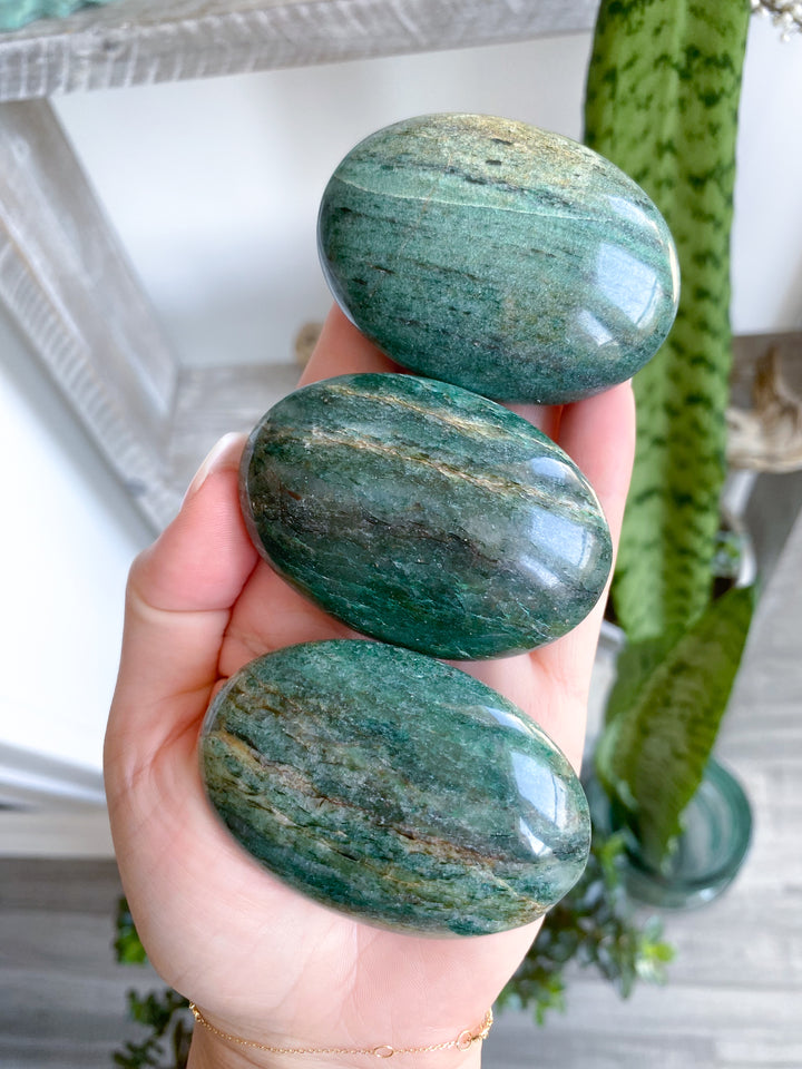 Zebra Green Aventurine Palm Stone - Attract Money