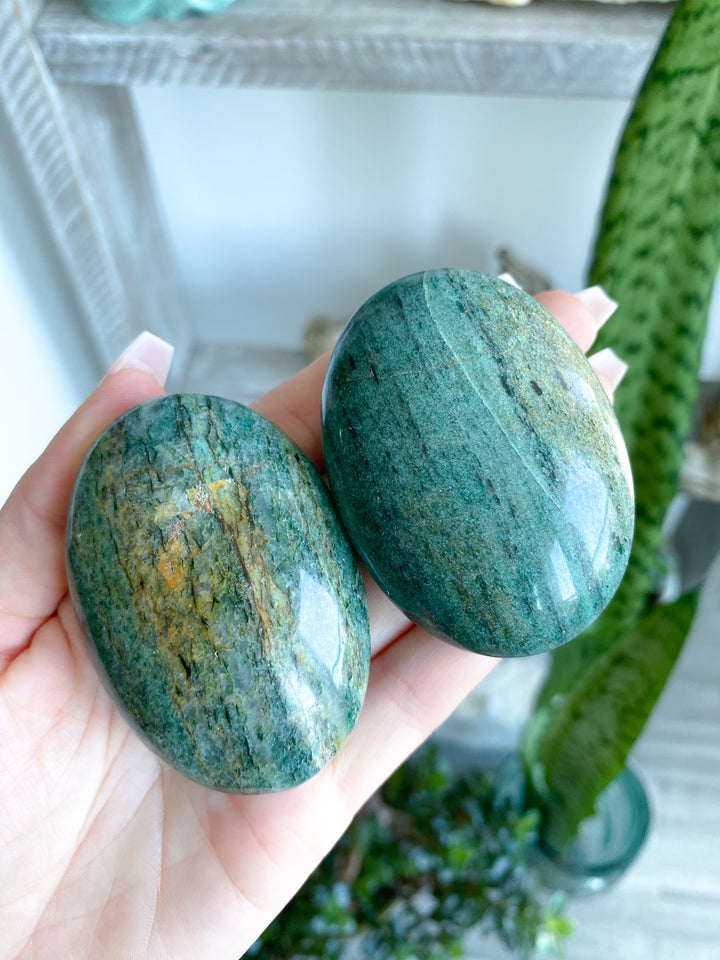 Zebra Green Aventurine Palm Stone - Attract Money