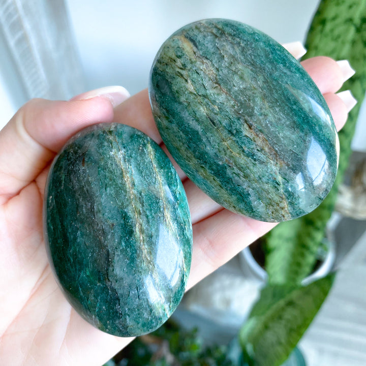Zebra Green Aventurine Palm Stone - Attract Money