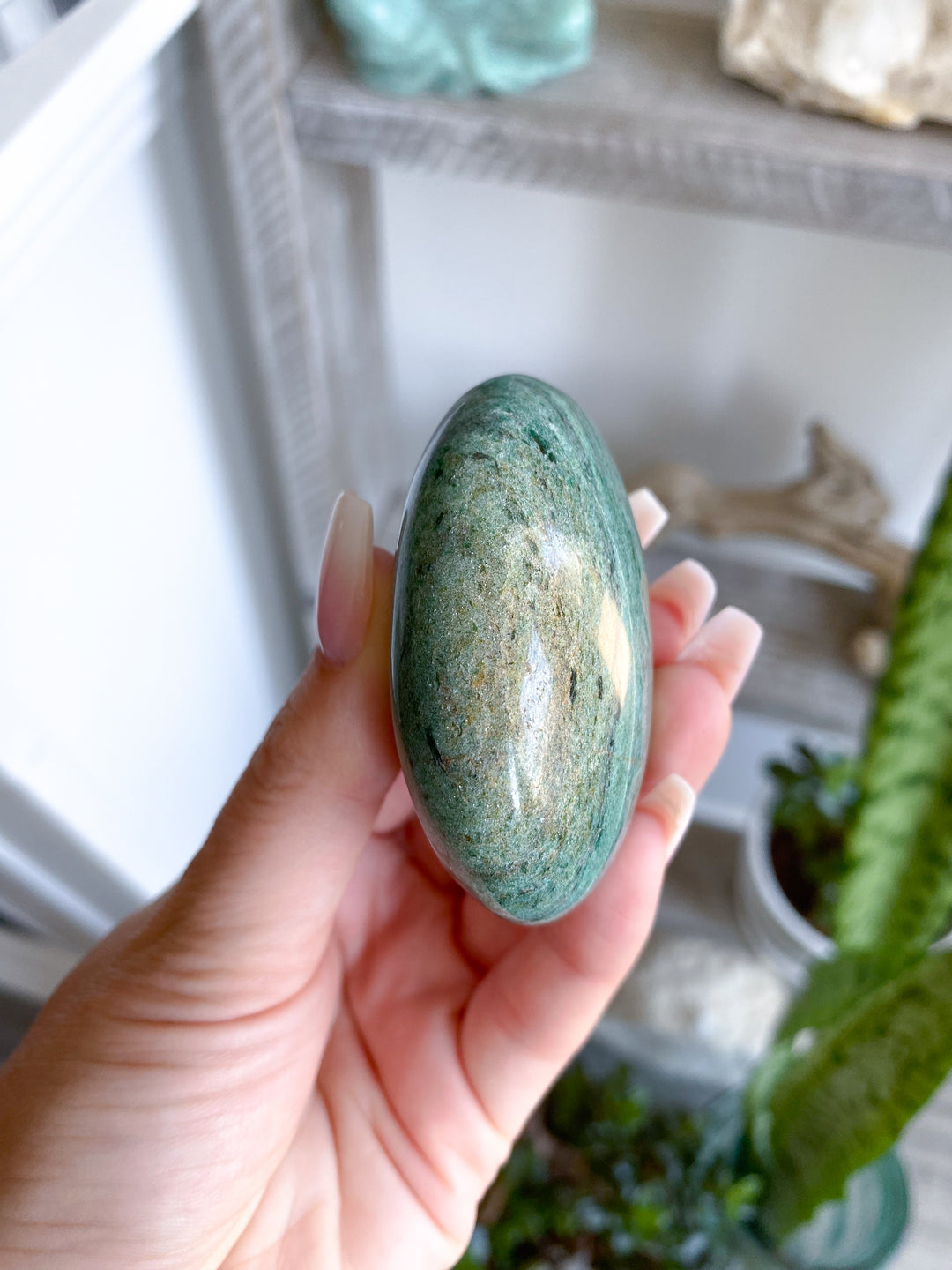 Zebra Green Aventurine Palm Stone - Attract Money