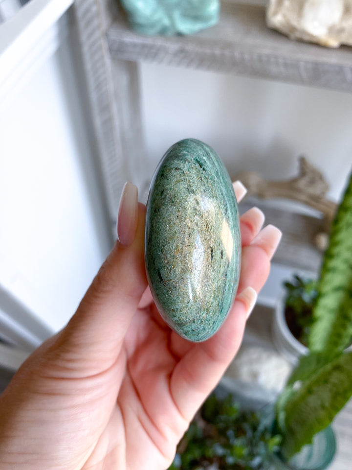 Zebra Green Aventurine Palm Stone - Attract Money