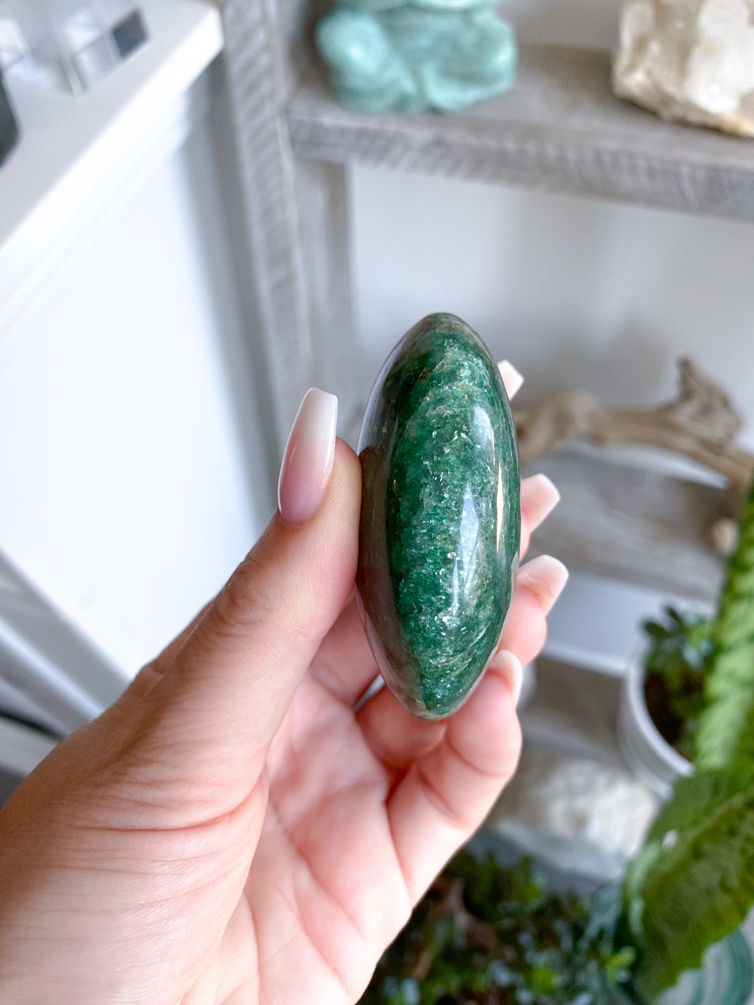 Zebra Green Aventurine Palm Stone - Attract Money