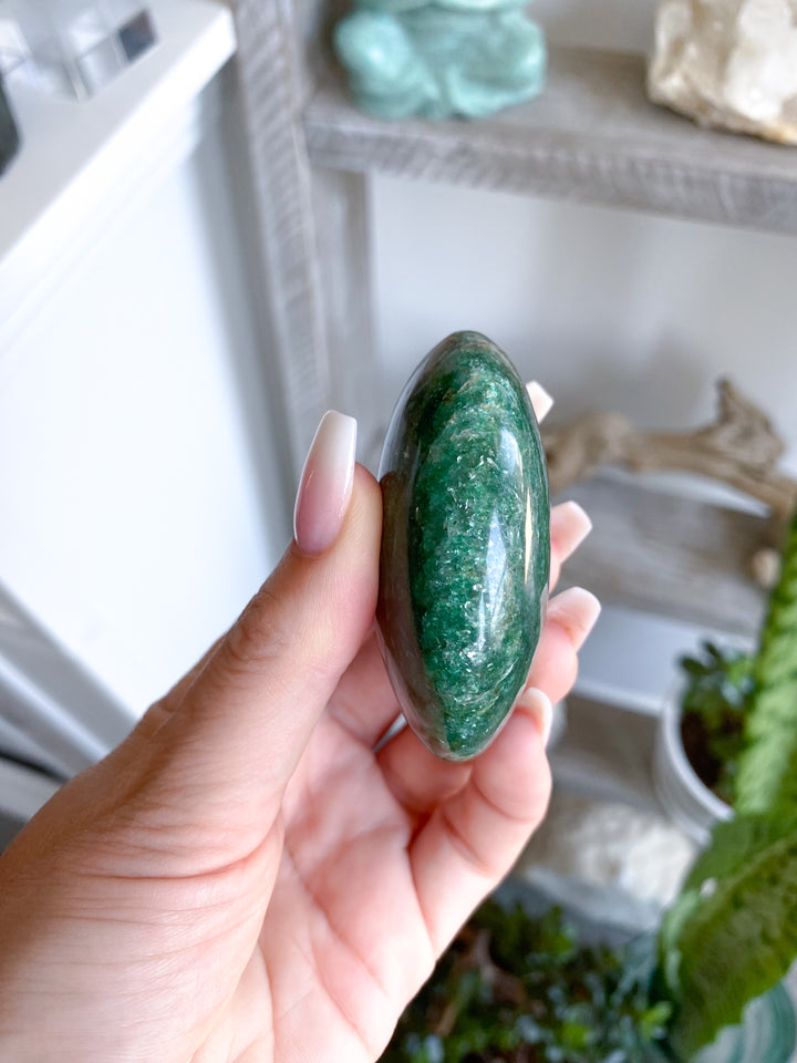 Zebra Green Aventurine Palm Stone - Attract Money