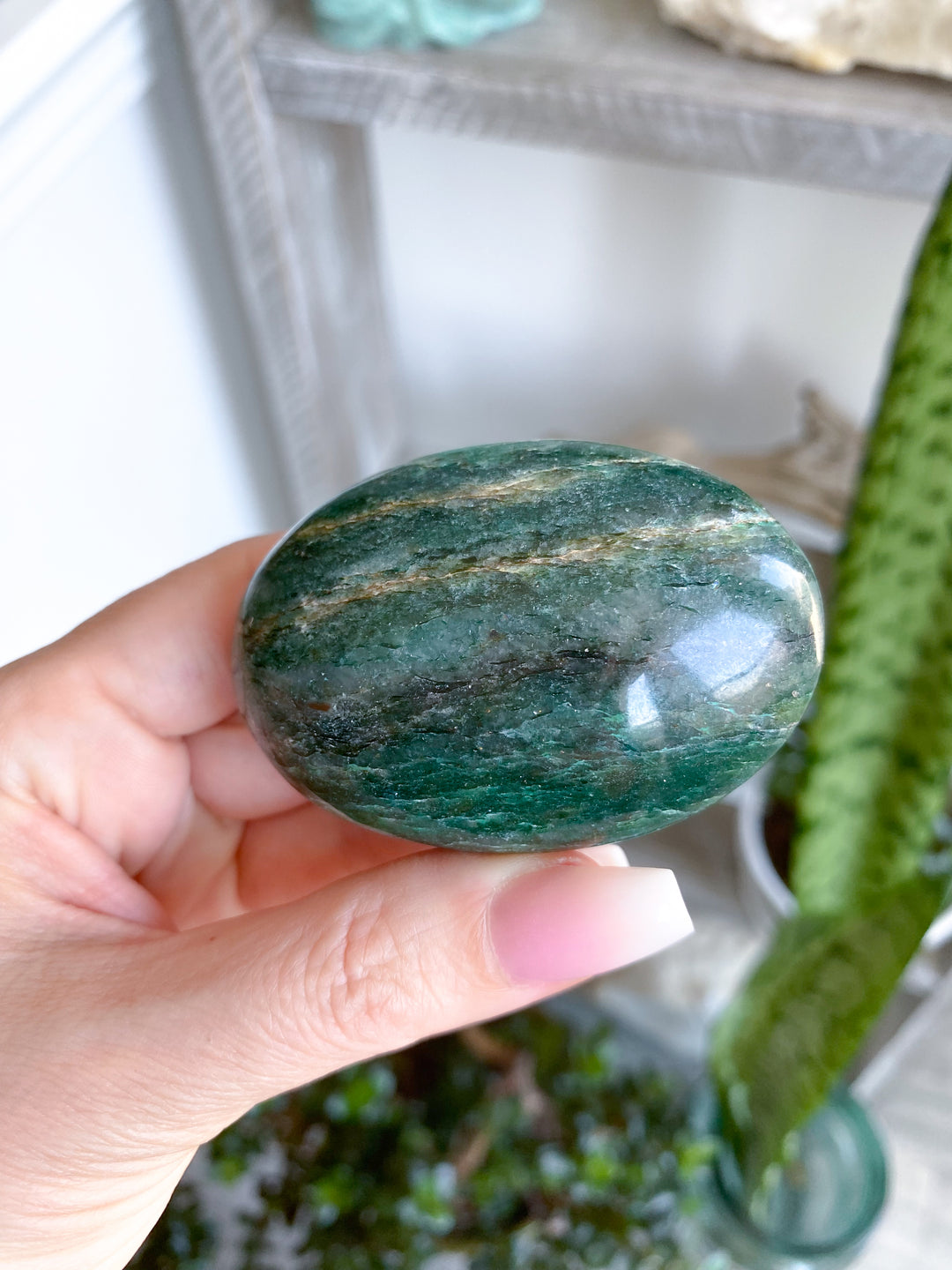 Zebra Green Aventurine Palm Stone - Attract Money