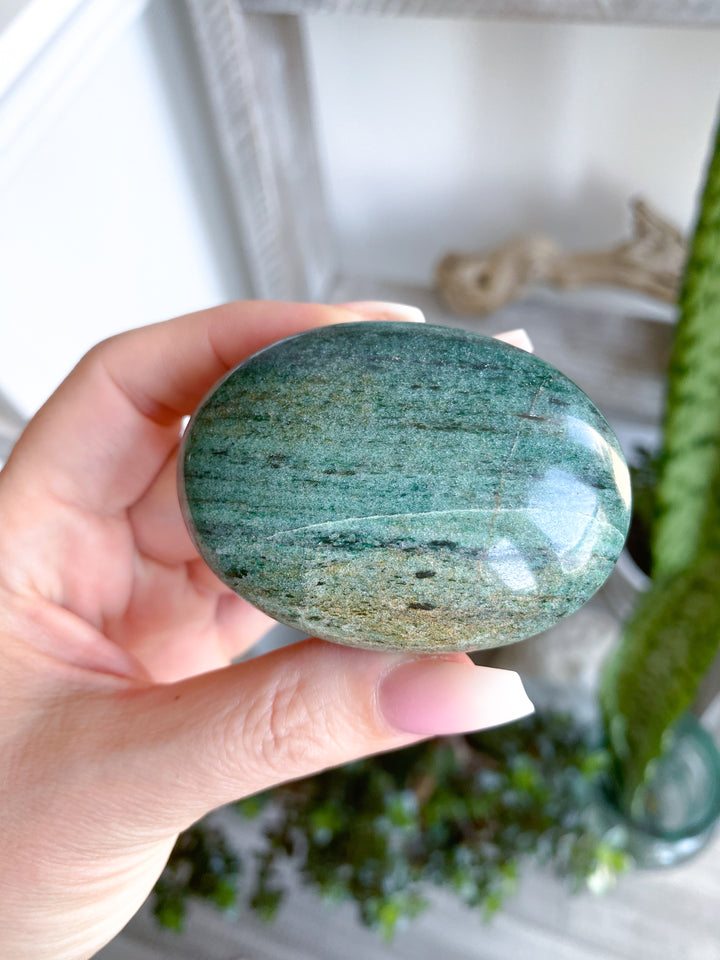 Zebra Green Aventurine Palm Stone - Attract Money