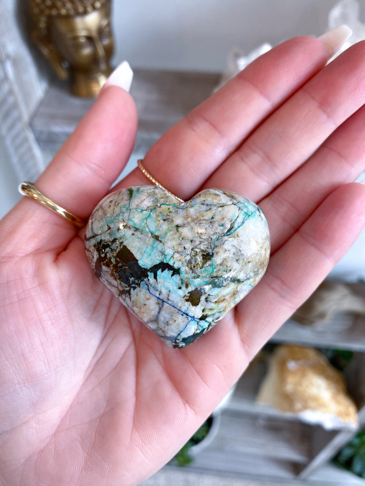 Azurite Malachite Heart Carving Stone - Get this item - Releasing Old Patterns - Openness Crystal - Love Stone - Creativity - Empathy