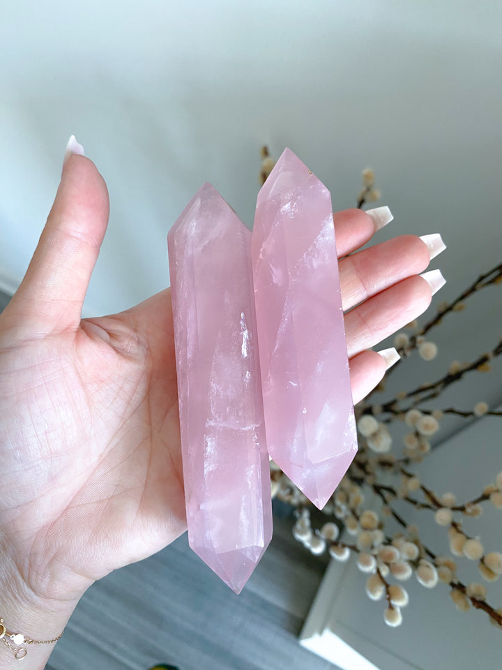 Large Double Terminated Rose Quartz Wand - Imperfect