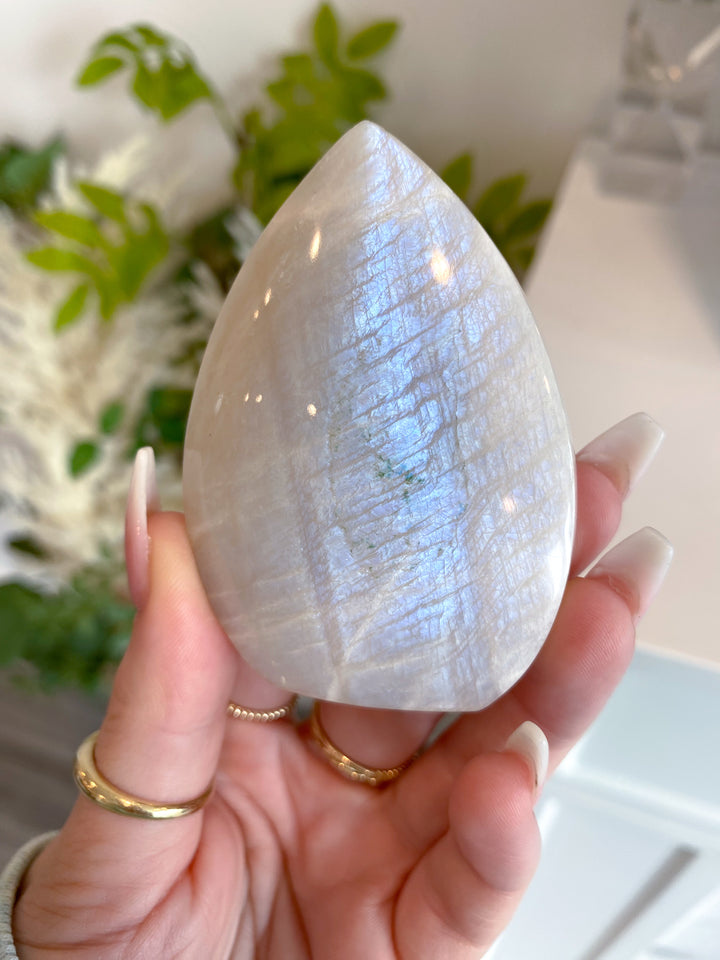 Blue Flash Moonstone Moon Freestand - Get Exact Item - Russian Moonstone -  Belomorite - Goddess Energy- Safety - Hope - Happiness - Fresh Start (Copy)