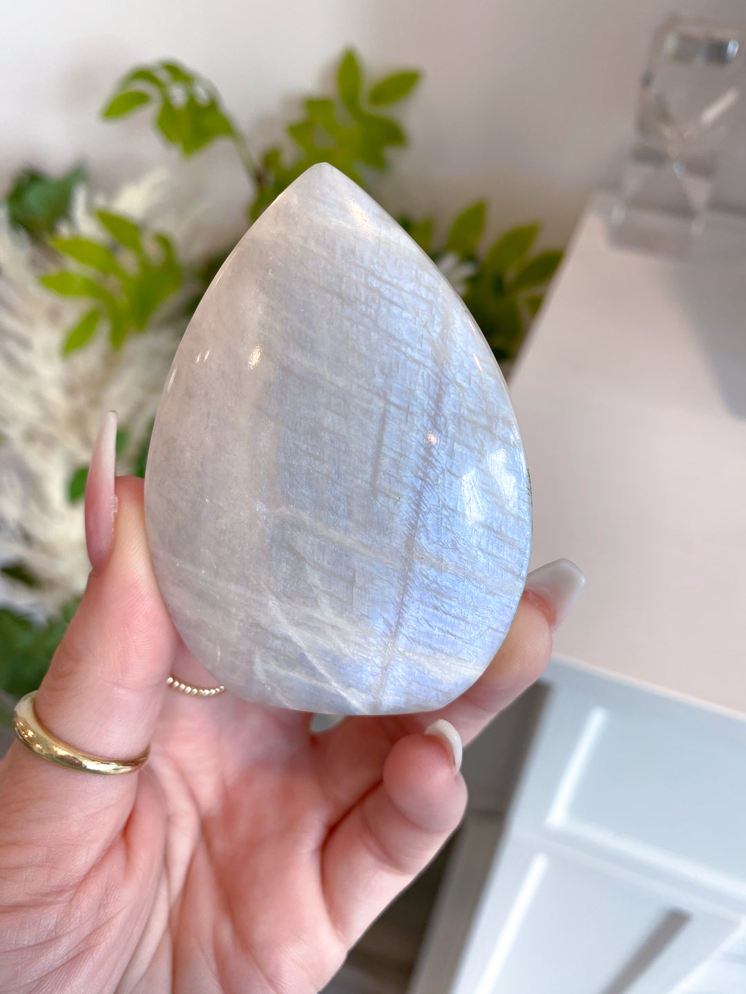 Blue Flash Moonstone Moon Freestand - Get Exact Item - Russian Moonstone -  Belomorite - Goddess Energy- Safety - Hope - Happiness - Fresh Start (Copy)