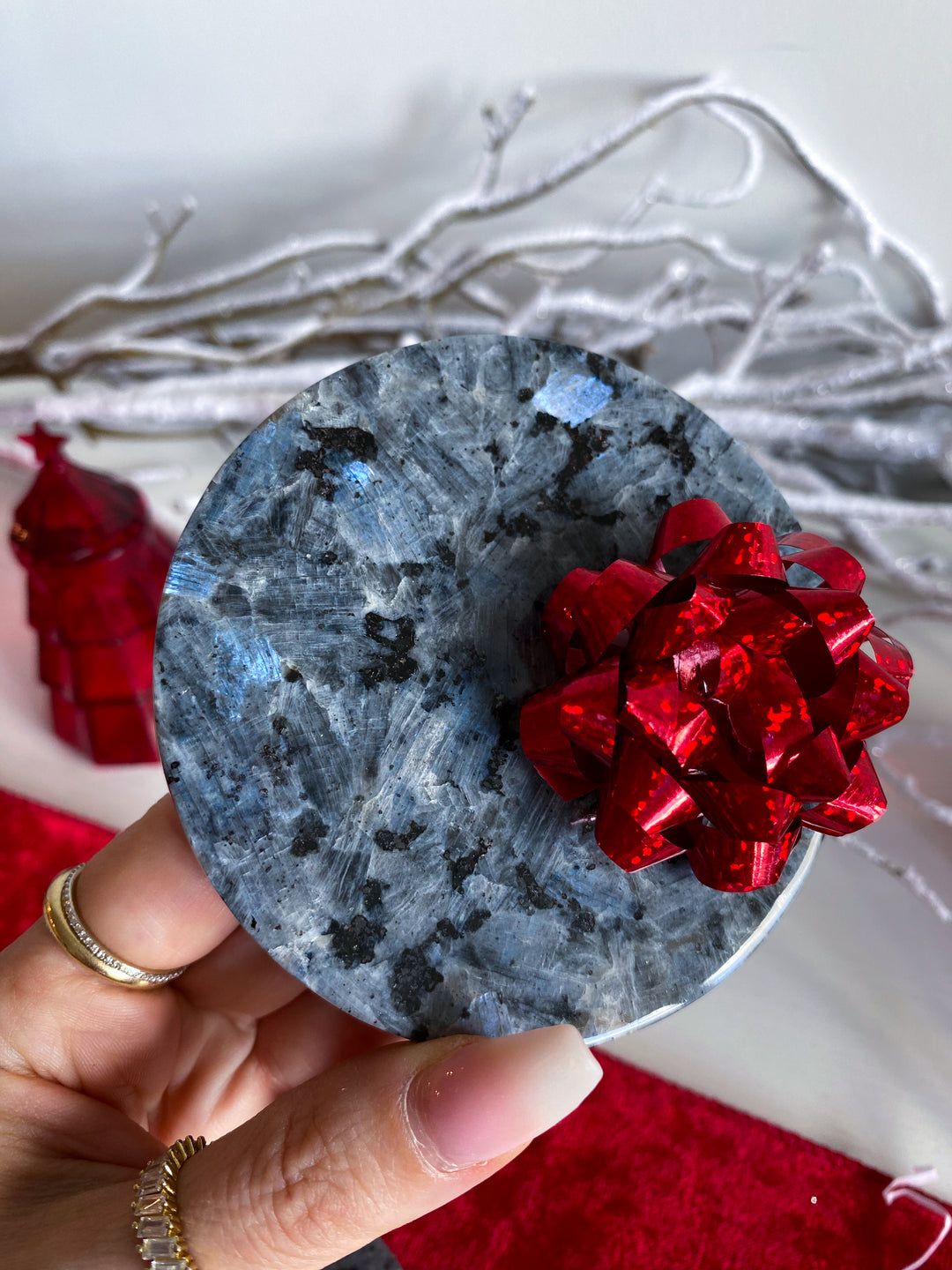 Set: Two Large Flashy Larvikite Coasters