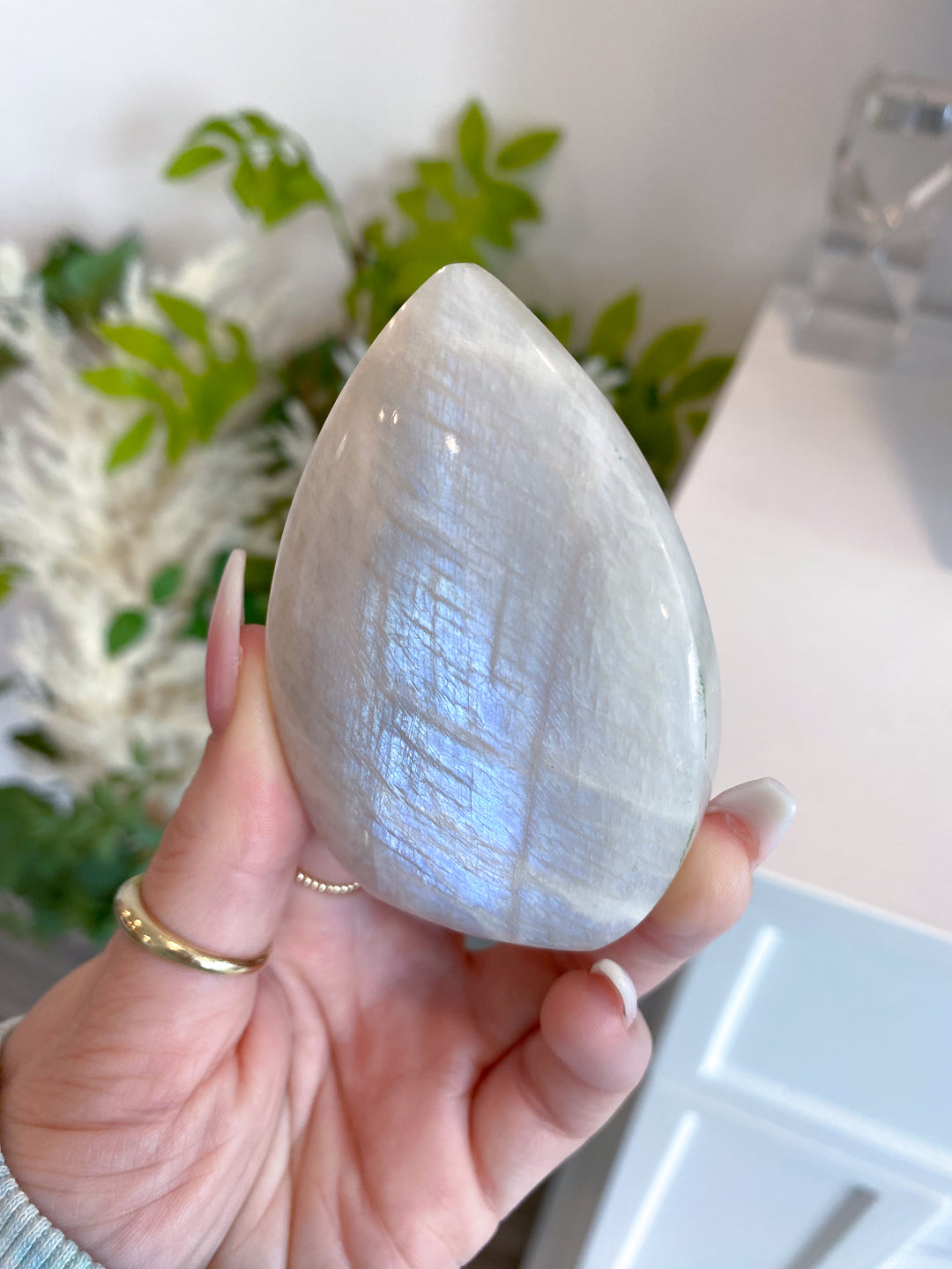 Blue Flash Moonstone Moon Freestand - Get Exact Item - Russian Moonstone -  Belomorite - Goddess Energy- Safety - Hope - Happiness - Fresh Start (Copy)