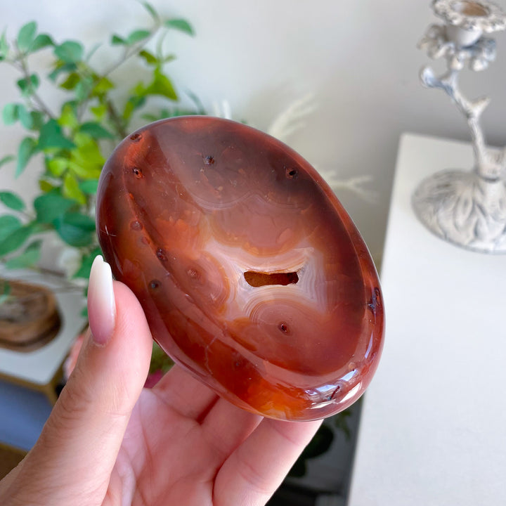 Deep Red Carnelian Bowl with Natural Pocket 