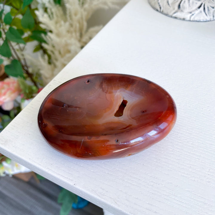 Deep Red Carnelian Bowl with Natural Pocket 