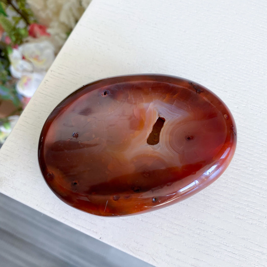 Deep Red Carnelian Bowl with Natural Pocket 