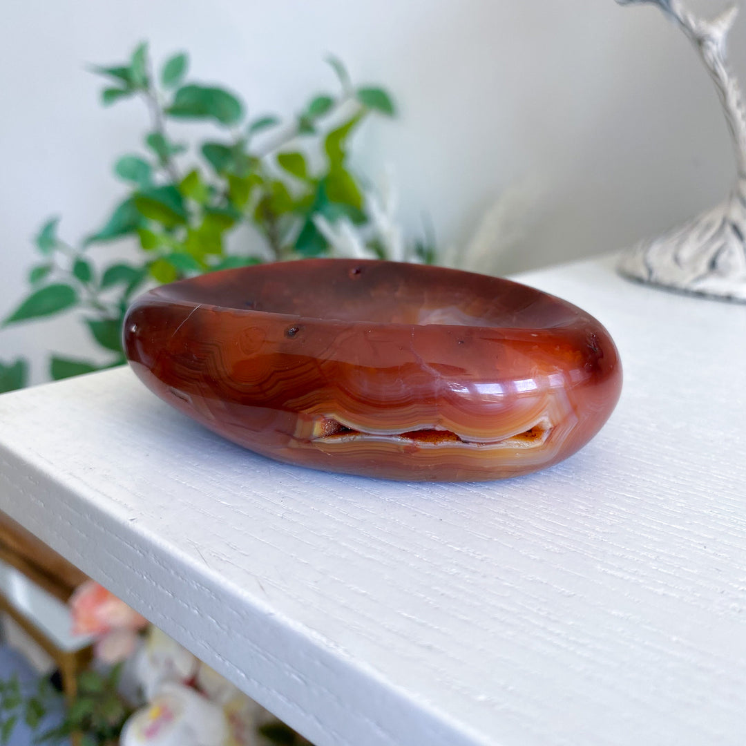 Deep Red Carnelian Bowl with Natural Pocket 
