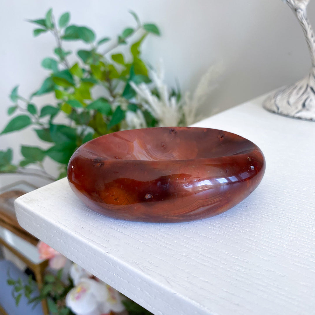 Deep Red Carnelian Bowl with Natural Pocket 