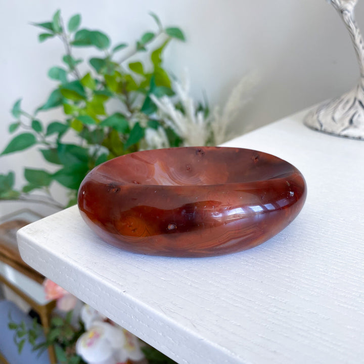 Deep Red Carnelian Bowl with Natural Pocket 
