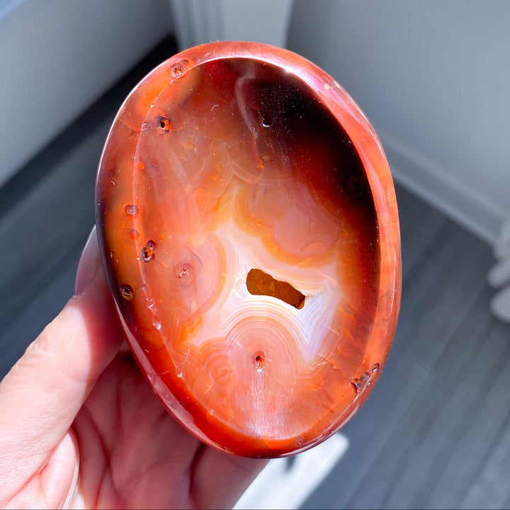 Deep Red Carnelian Bowl with Natural Pocket 