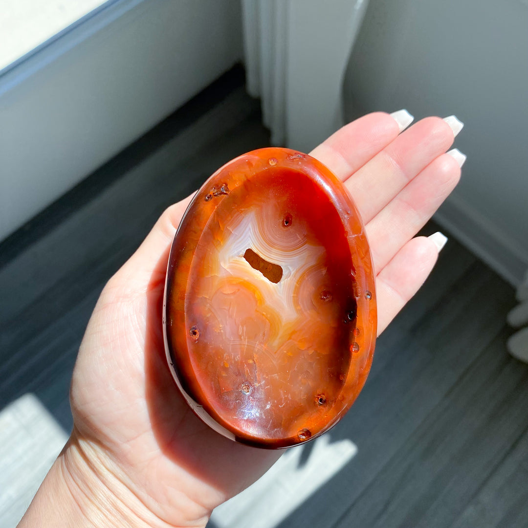 Deep Red Carnelian Bowl with Natural Pocket 