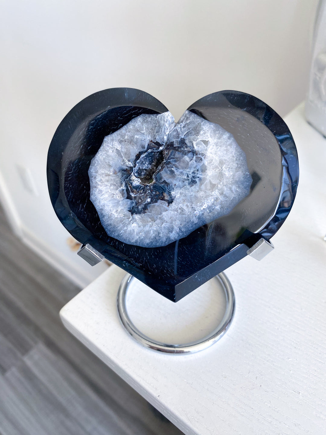 Large Druzy Black Agate Heart on Stand #2