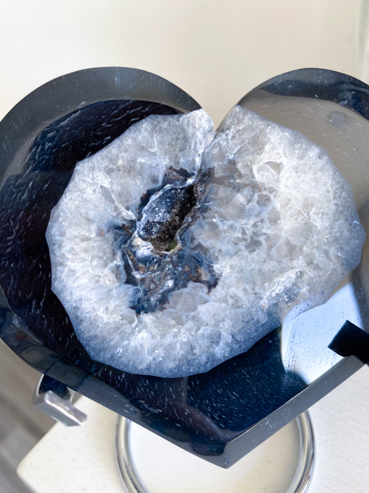 Large Druzy Black Agate Heart on Stand #2
