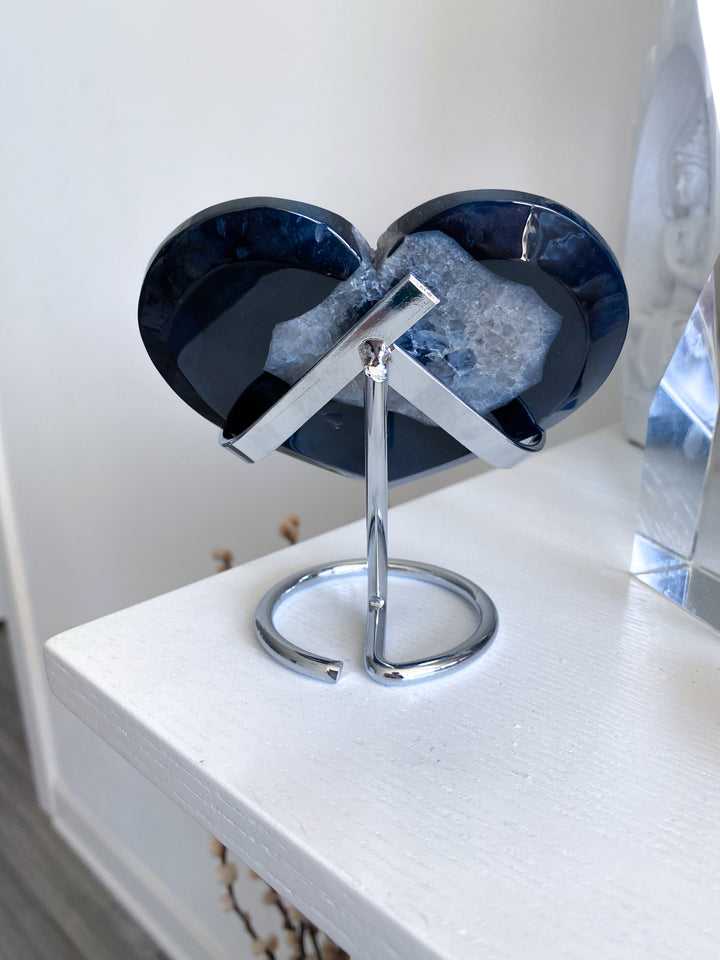 Large Druzy Black Agate Heart on Stand #2