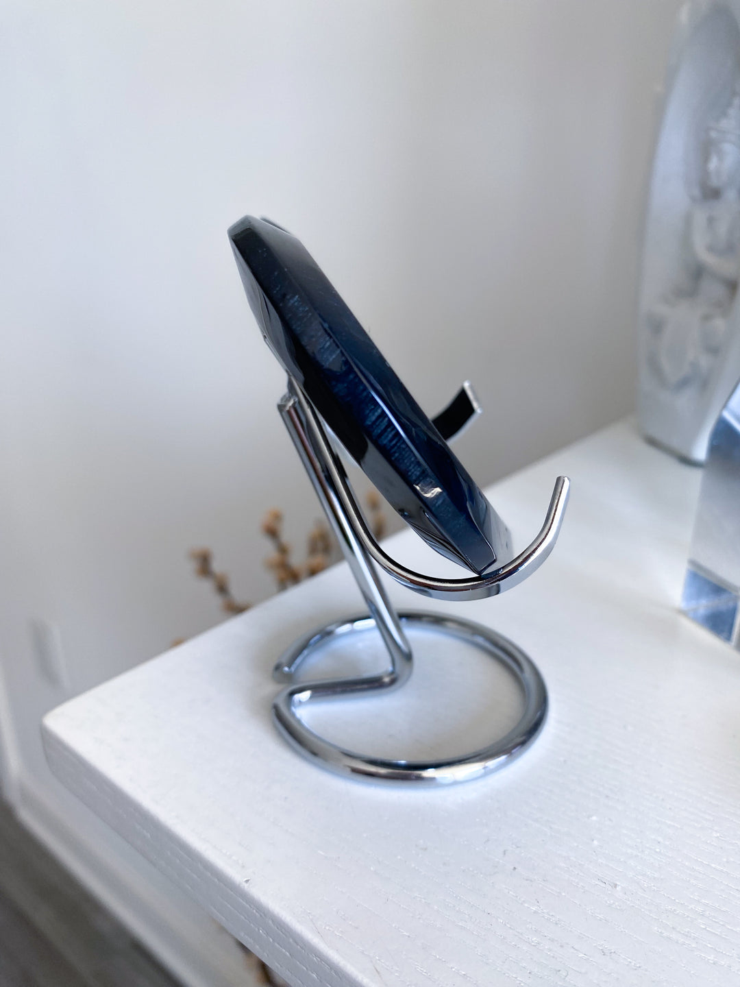Large Druzy Black Agate Heart on Stand #2