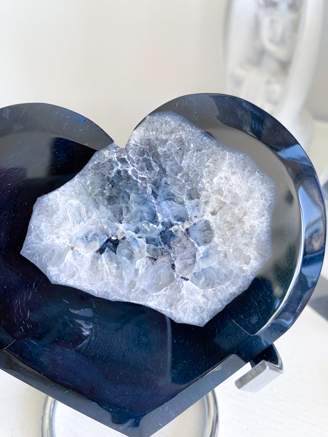 Large Druzy Black Agate Heart on Stand #2
