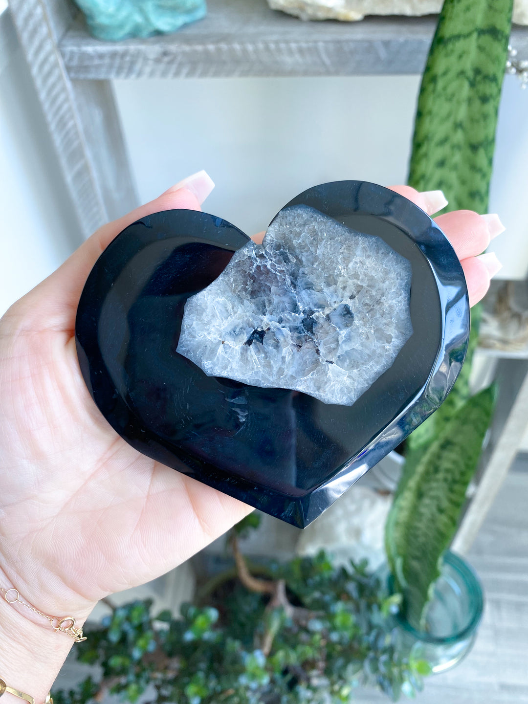 Large Druzy Black Agate Heart on Stand #2