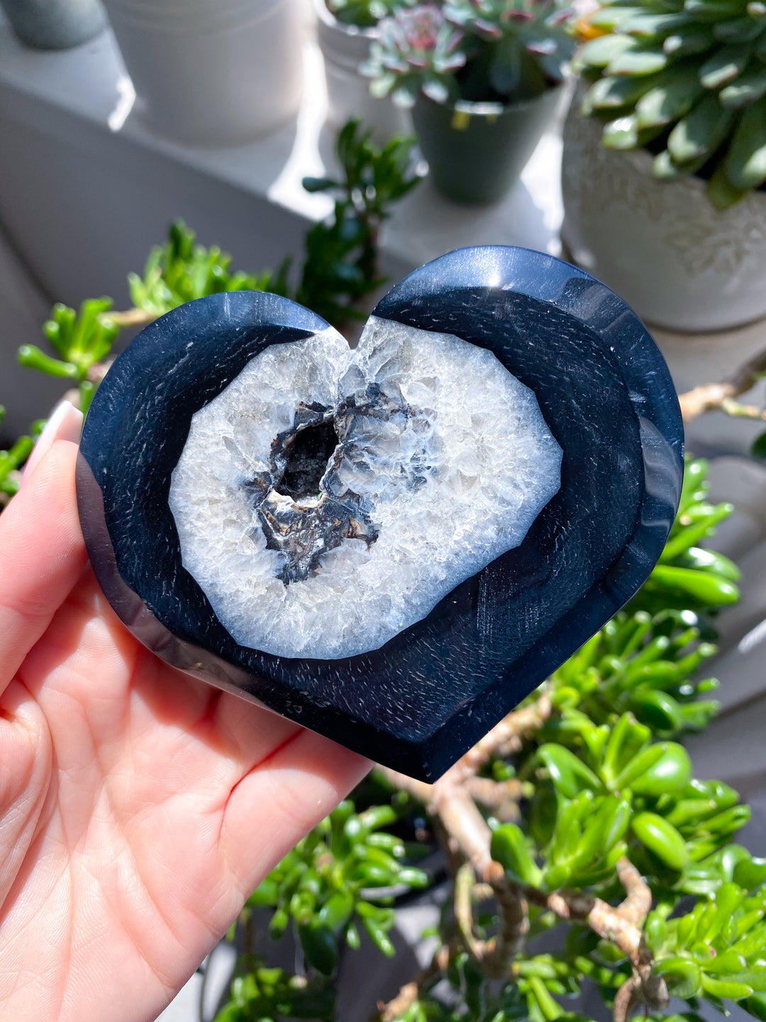 Large Druzy Black Agate Heart on Stand #2