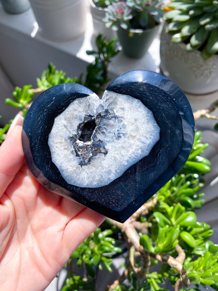 Large Druzy Black Agate Heart on Stand #2