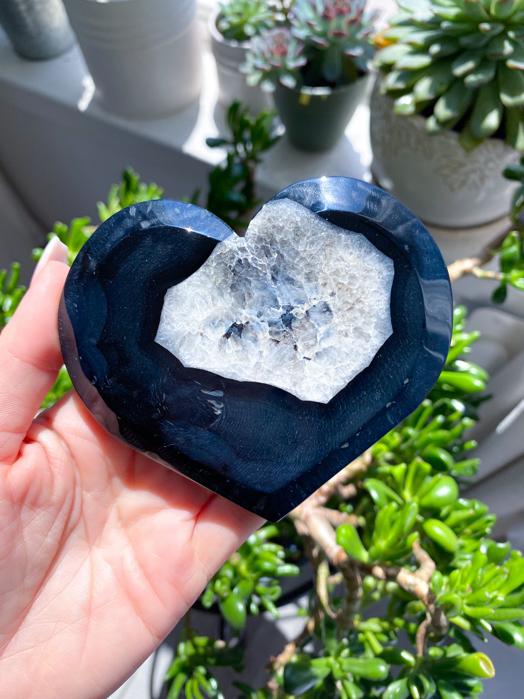 Large Druzy Black Agate Heart on Stand #2