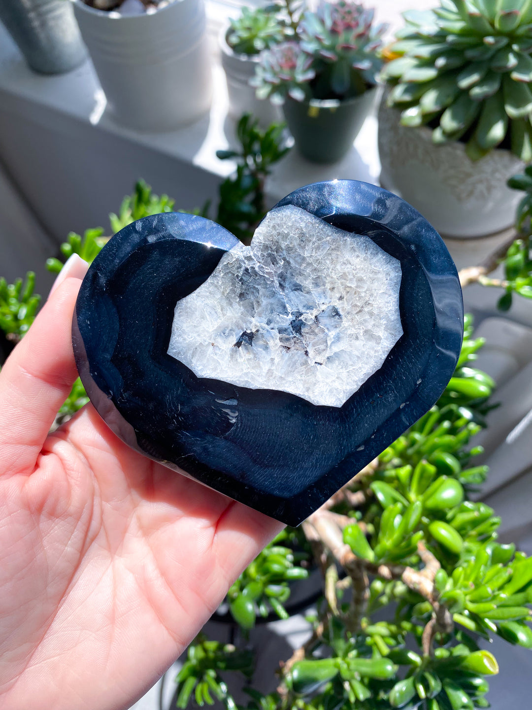 Large Druzy Black Agate Heart on Stand #2