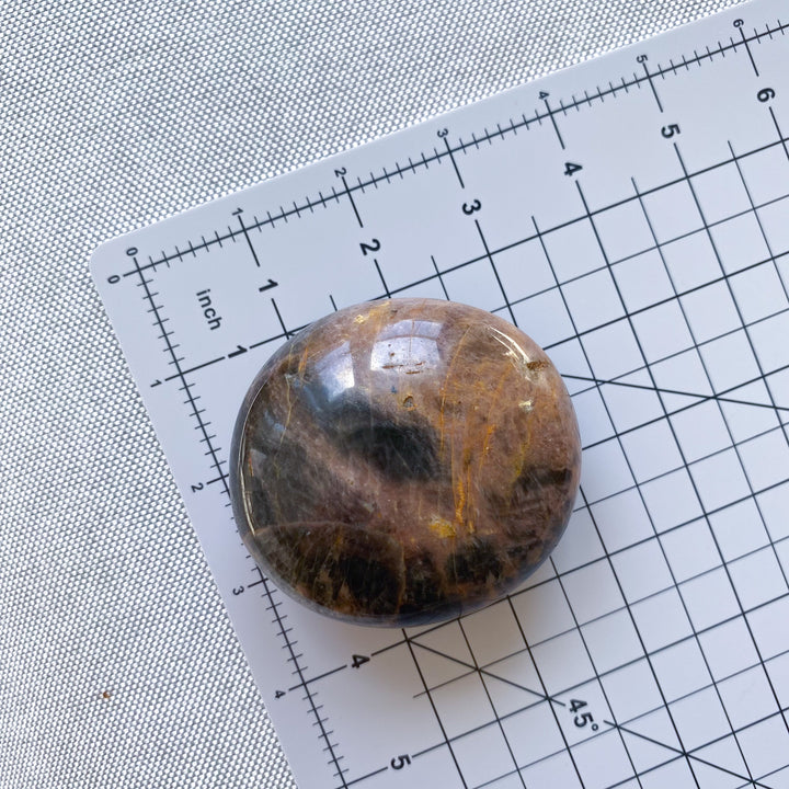 XL Circular Black Moonstone Palm Stone with Sheen 