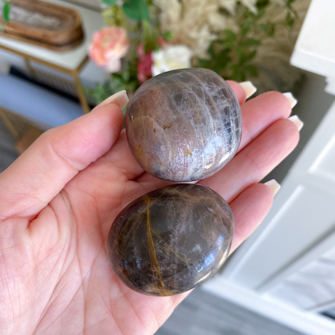 Small Black Moonstone Palm Stone - Choose Your Piece