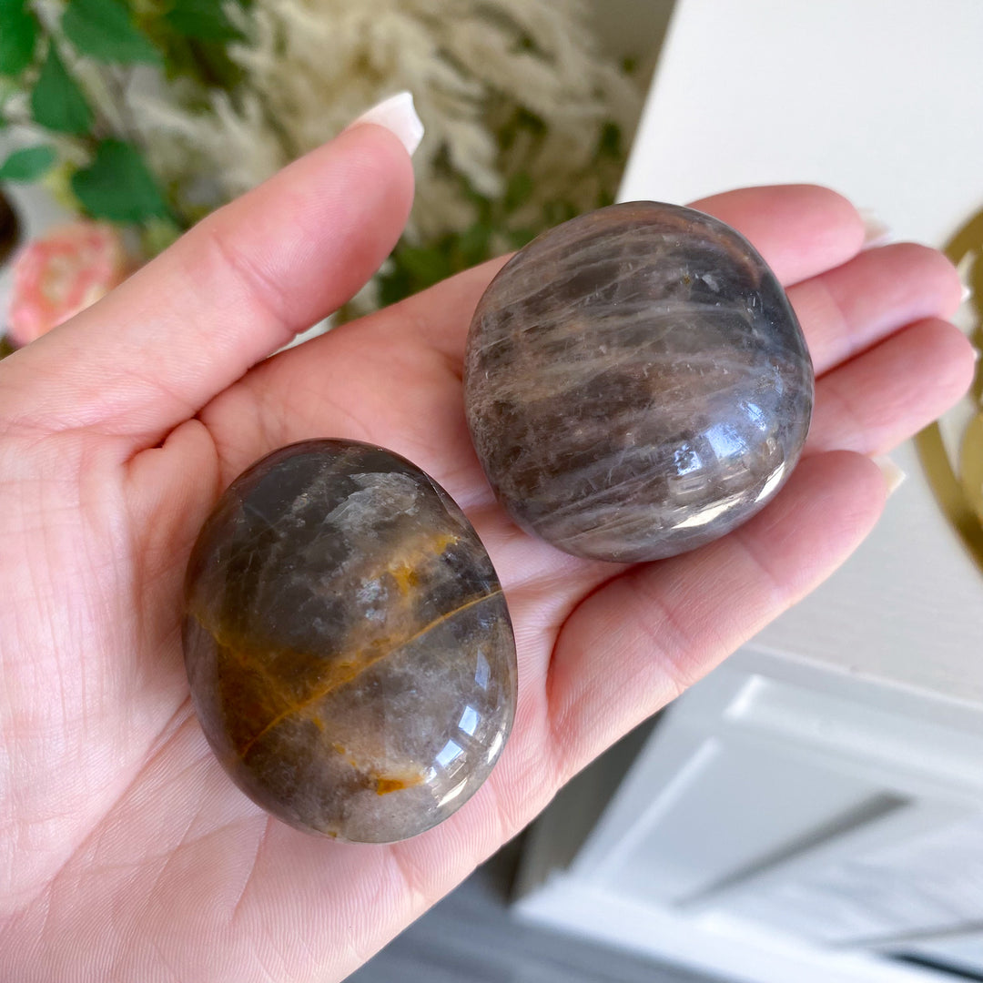 Small Black Moonstone Palm Stone - Choose Your Piece