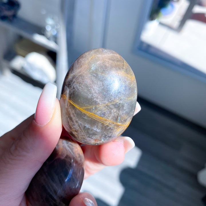 Small Black Moonstone Palm Stone - Choose Your Piece