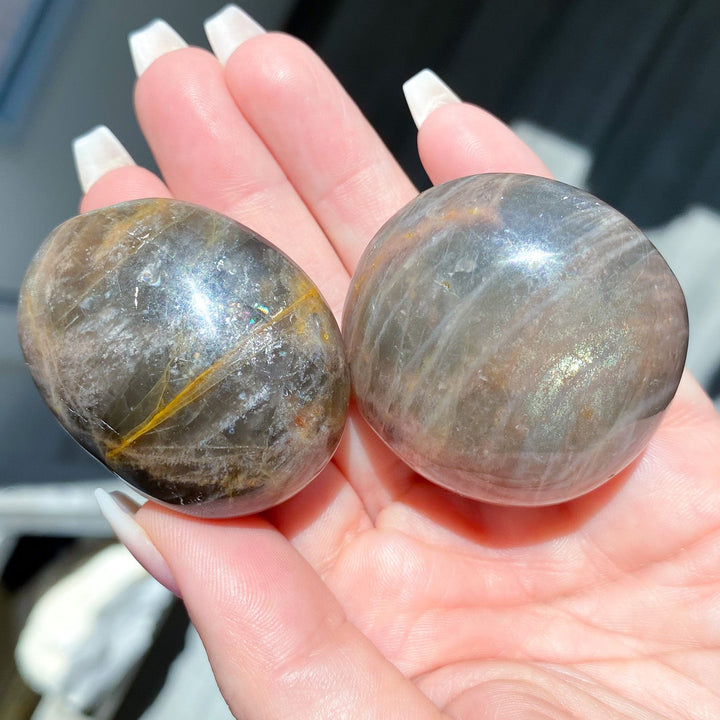 Small Black Moonstone Palm Stone - Choose Your Piece