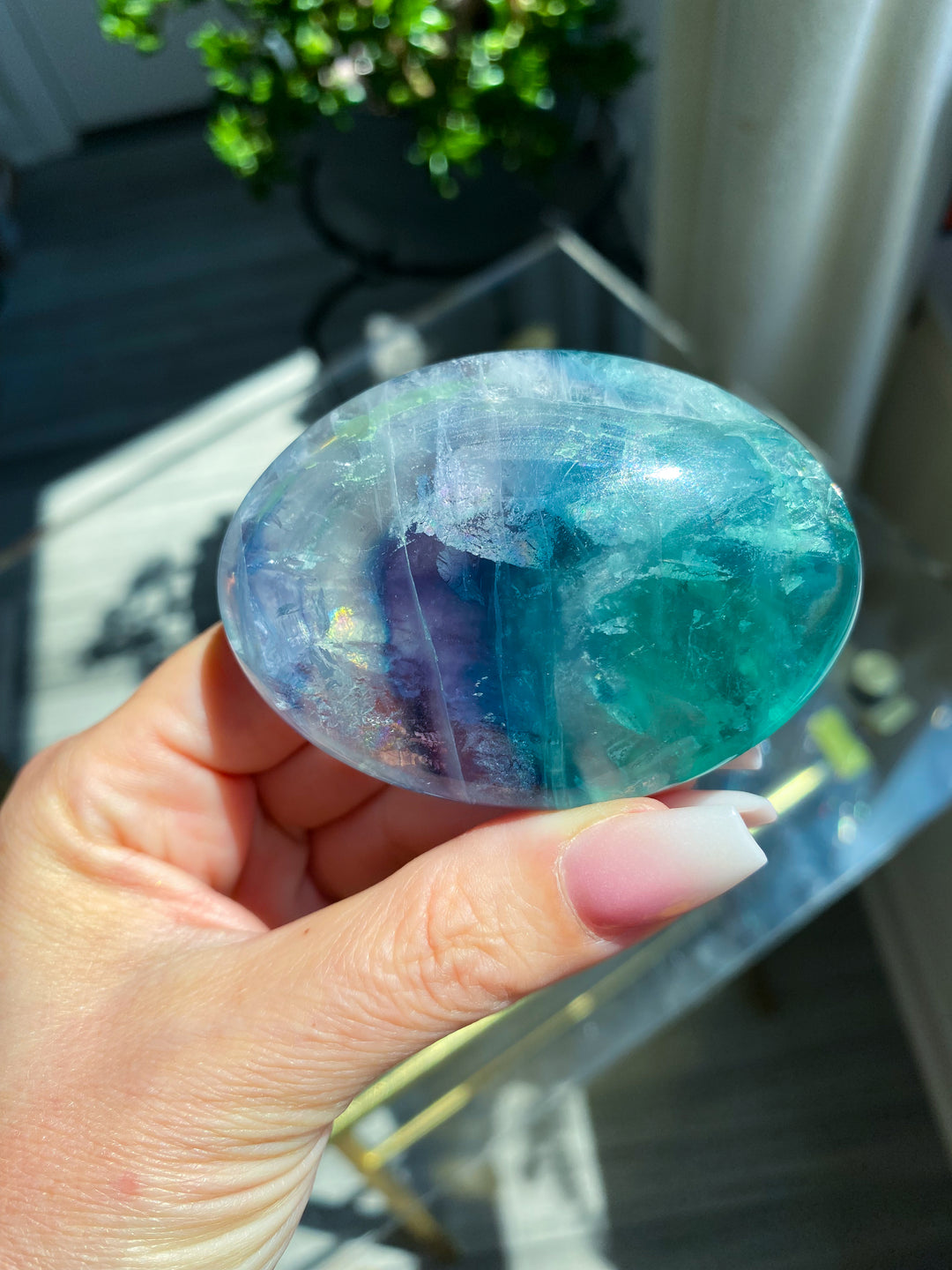 Radiant Fluorite Palm Stone #9