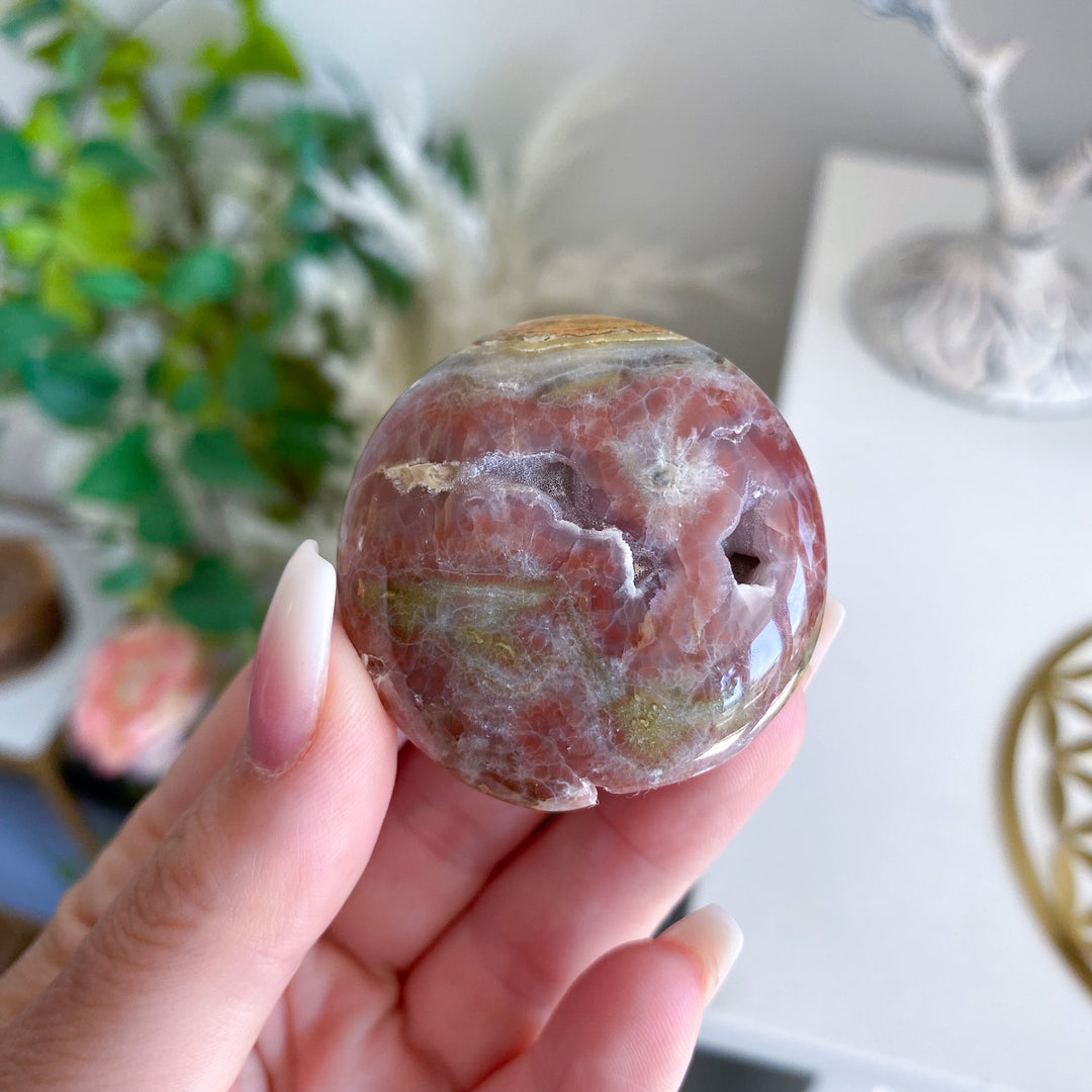 Pink and Green Calcite Coin 