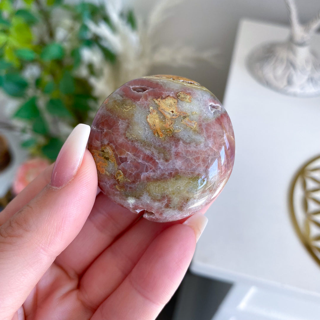 Pink and Green Calcite Coin 