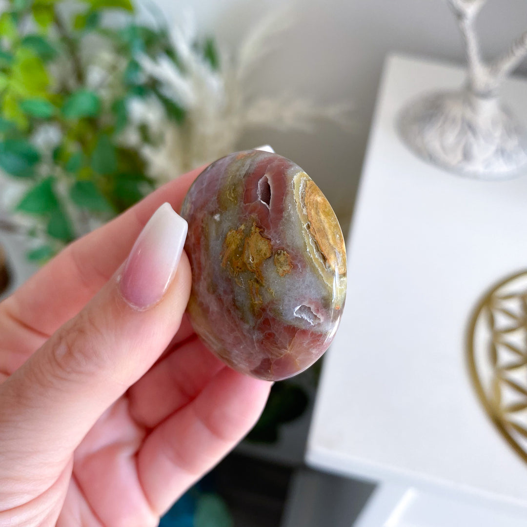 Pink and Green Calcite Coin 