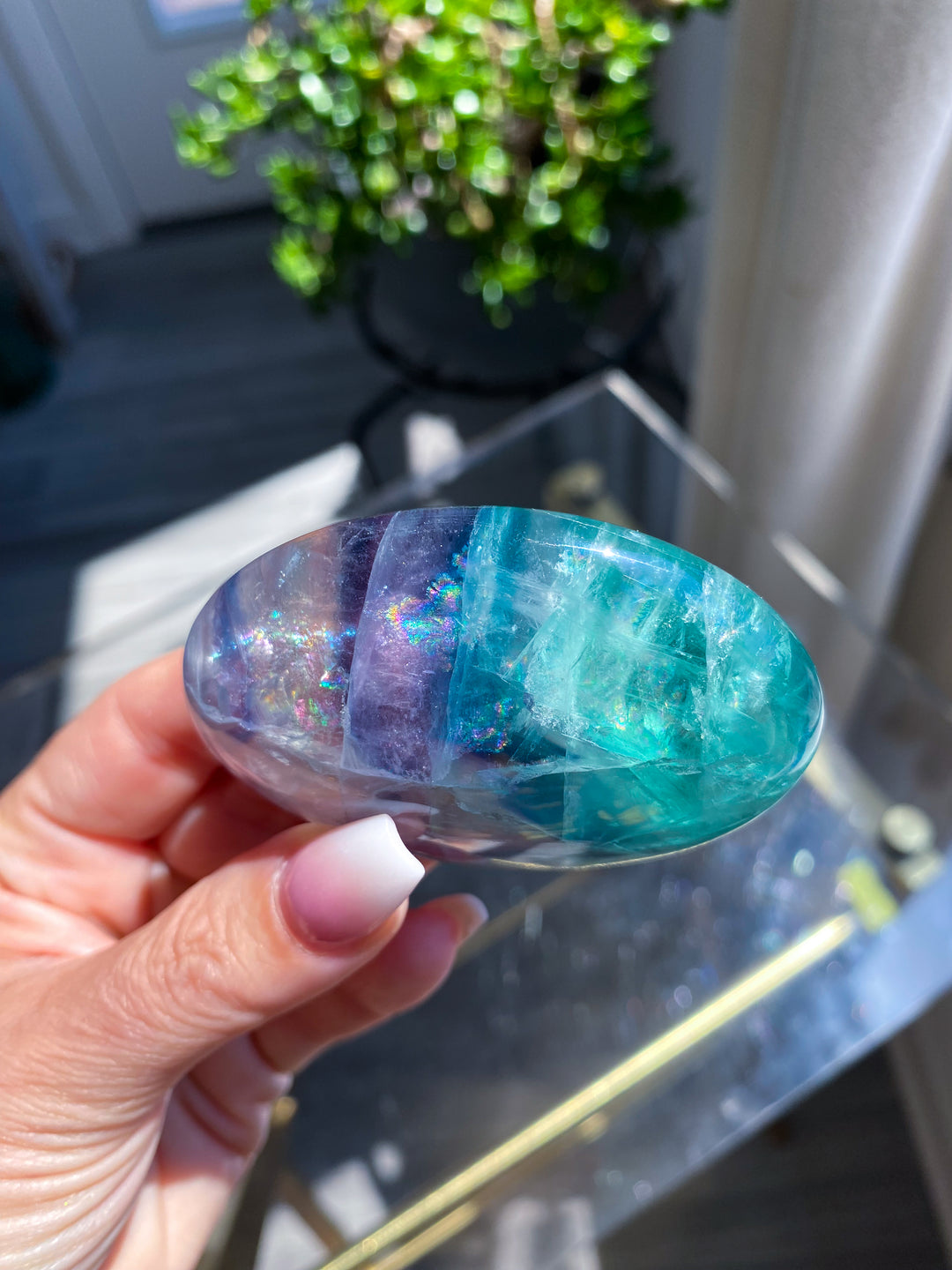 Radiant Fluorite Palm Stone #9