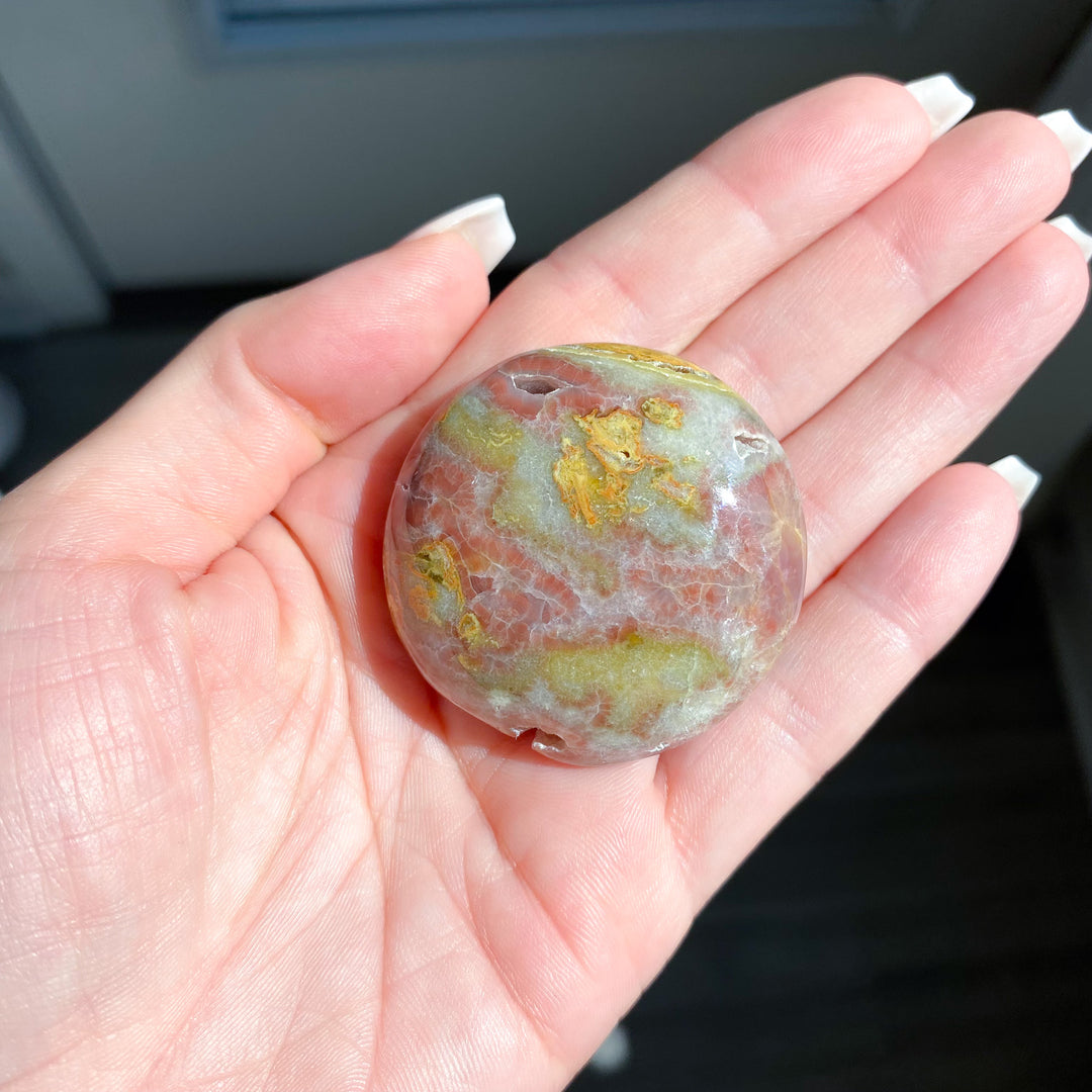 Pink and Green Calcite Coin 