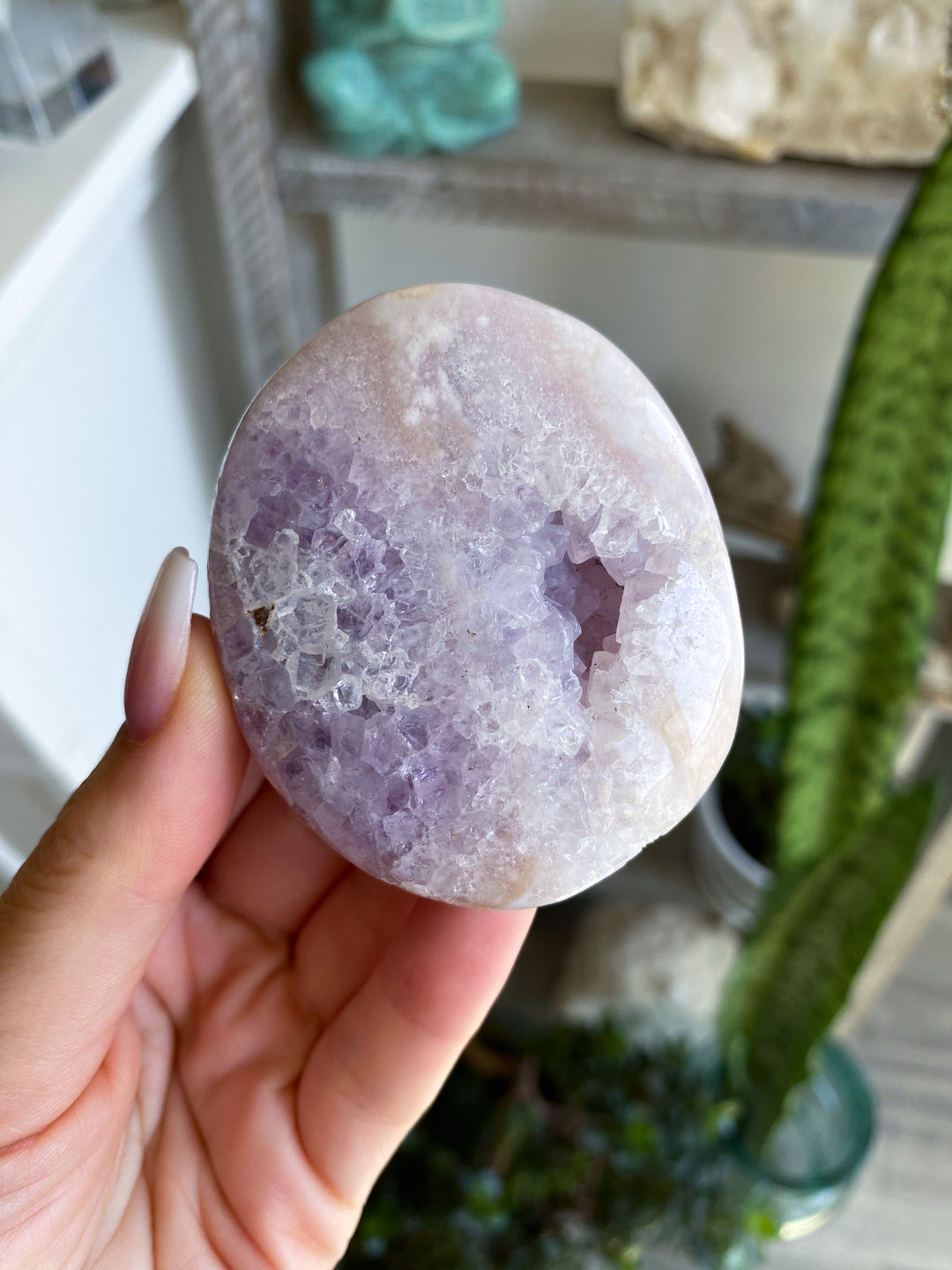 Gentle Amethyst & Flower Agate Palm Stone #3