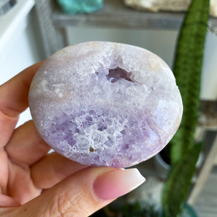 Gentle Amethyst & Flower Agate Palm Stone #3