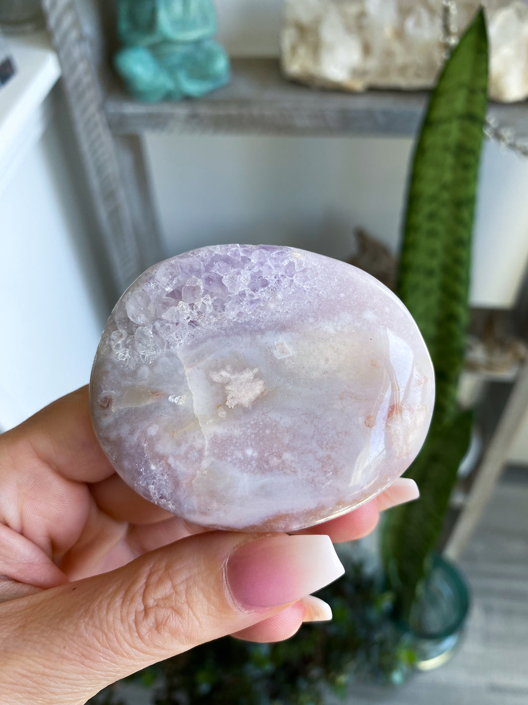 Gentle Amethyst & Flower Agate Palm Stone #3