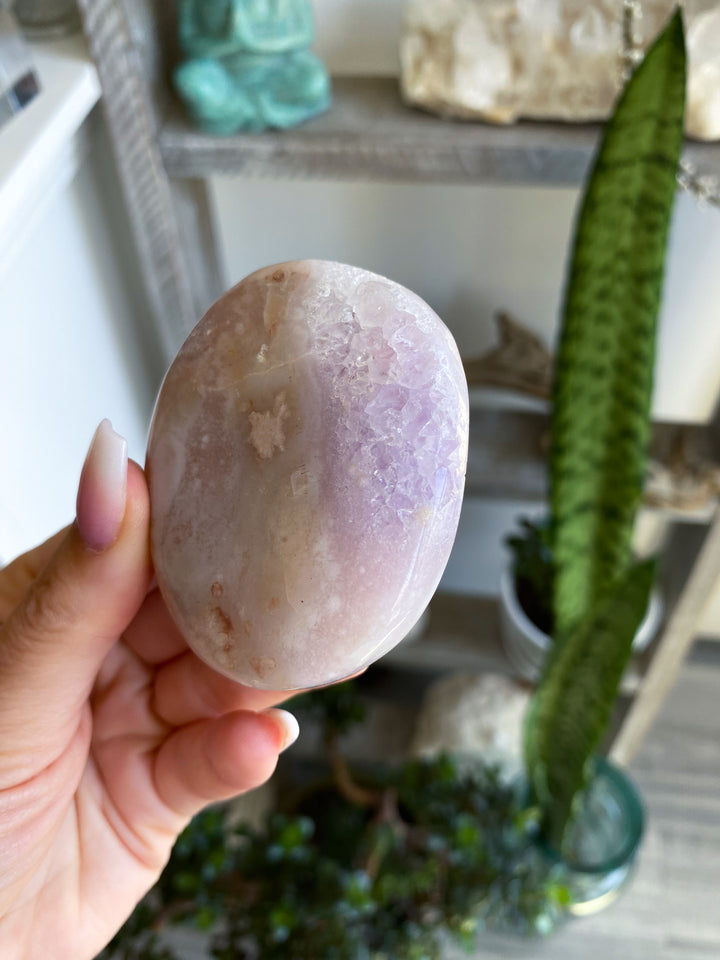 Gentle Amethyst & Flower Agate Palm Stone #3